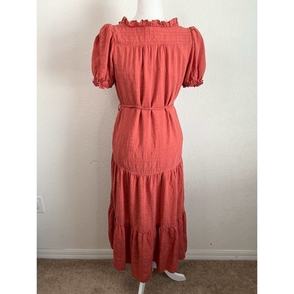Chelsea & Violet Terracotta Button Front Ruffle Prairiecore Midi Dress Small - Picture 3 of 8